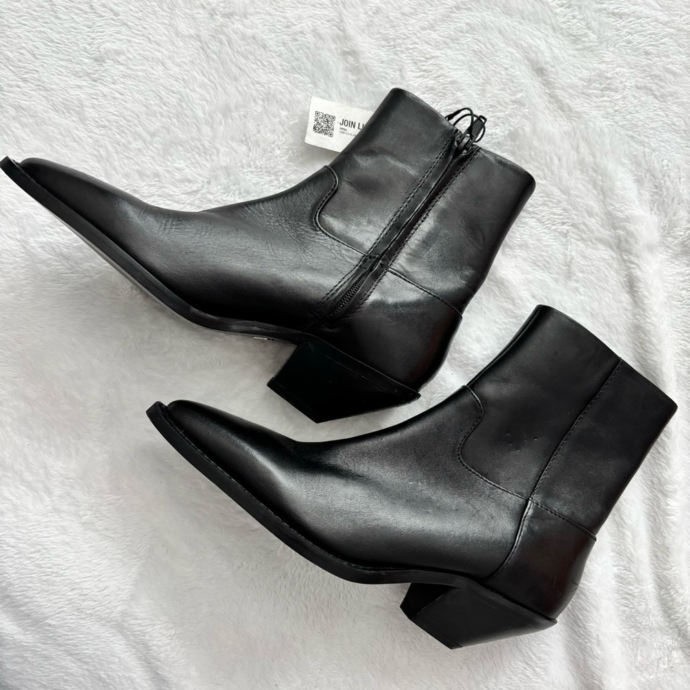 ZARA Black Leather Pointy Toe Western-Style Ankle Bootie--6 - Picture 3 of 15